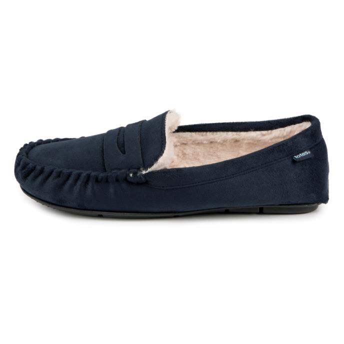 totes toasties® Mens Suedette Moccasin Slipper With Faux Fur Lining Navy Extra Image 4